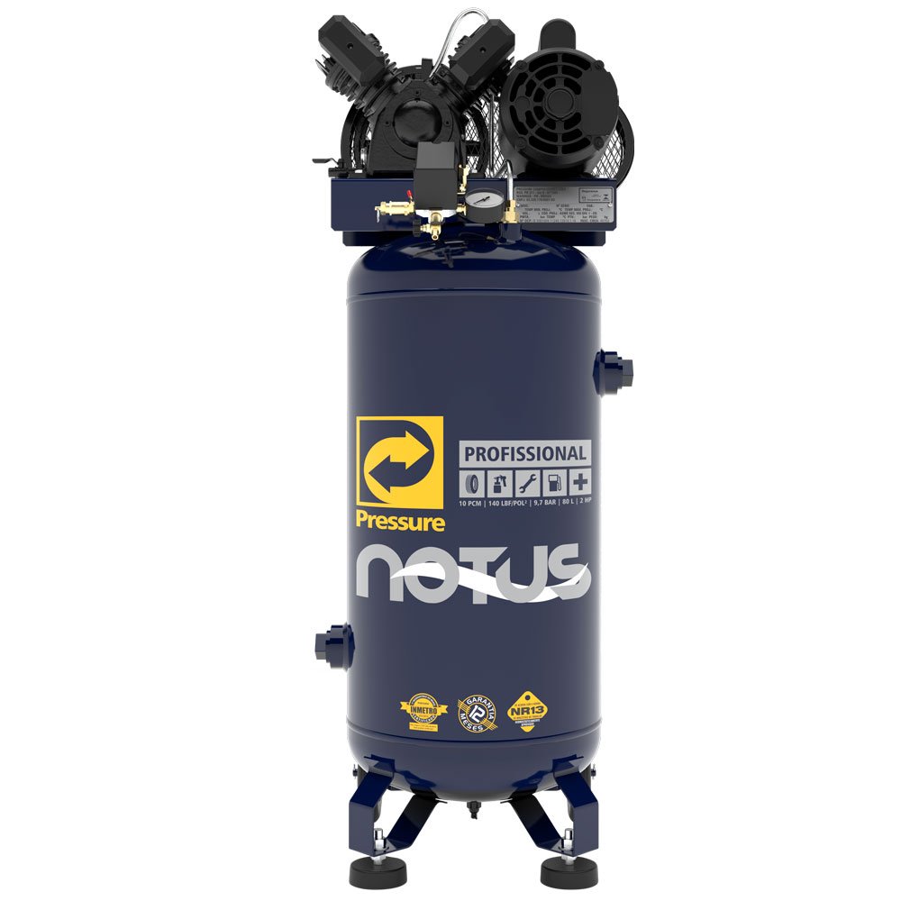 Compressor de Ar Vertical Notus 10PCM 80L 2HP 110/220V Monofásico PRESSURE