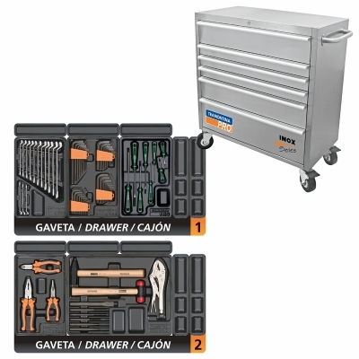 Carro com ferramentas 6 gavetas Inox series 70 peças TRAMONTINA-PRO