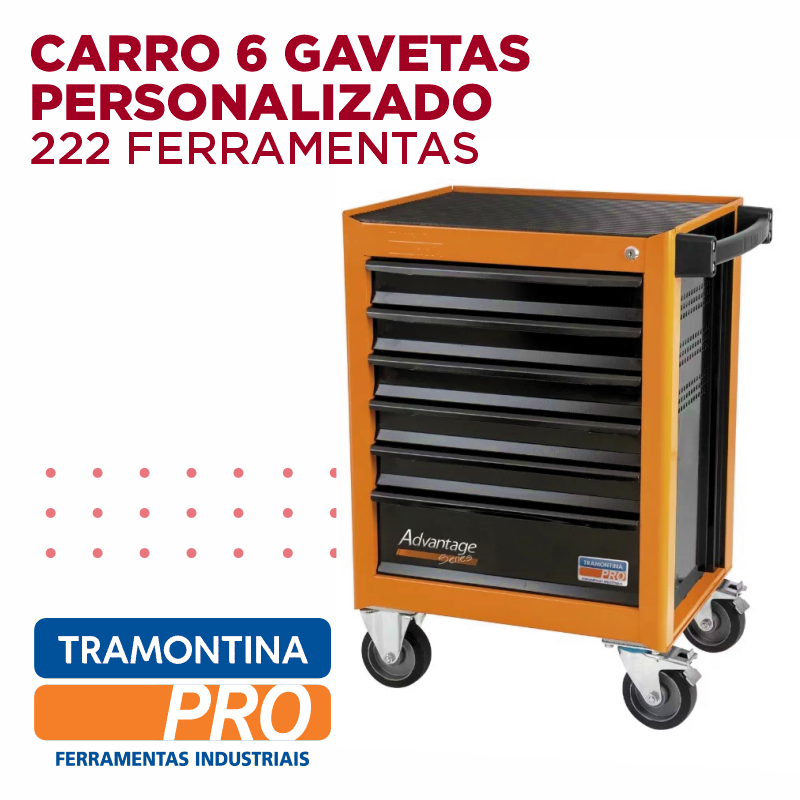 Carro com 222 ferramentas 6 Gavetas Advantage Series TRAMONTINA-PRO