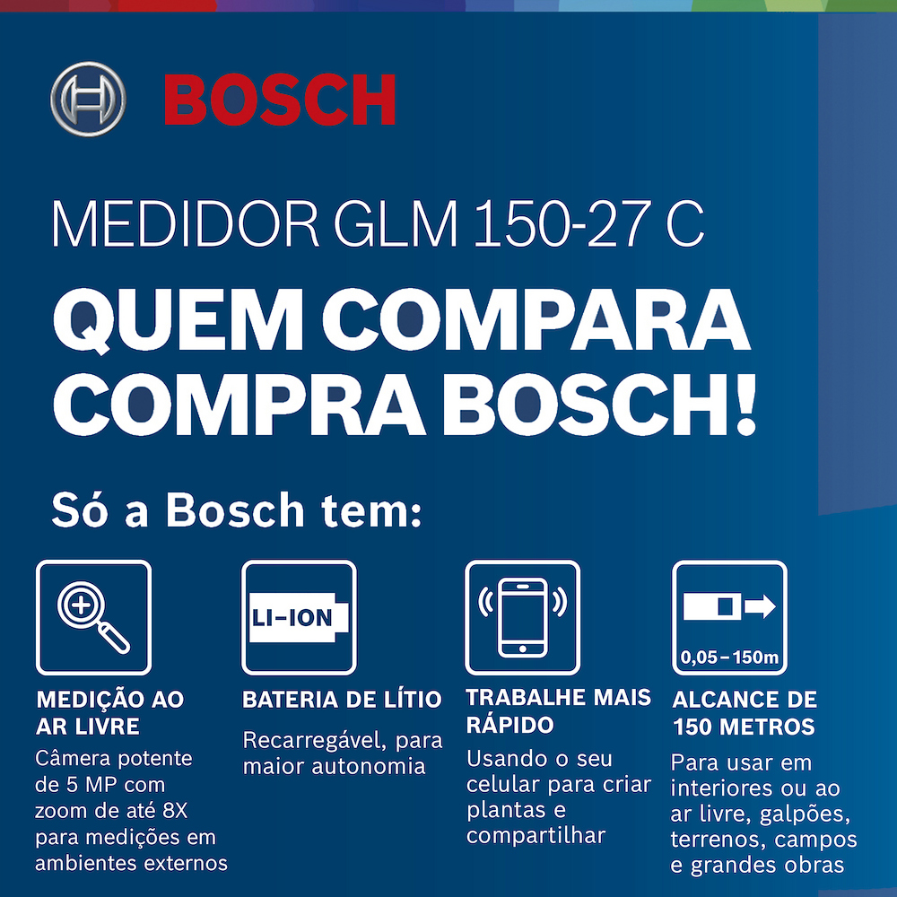 Trena laser Bosch GLM 150-27 C alcance 150m com Bluetooth
