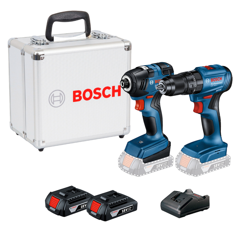 Furadeira de Impacto GSB 185-LI + Parafusadeira GDR 18V-200 + Maleta de Aluminio Bosch 