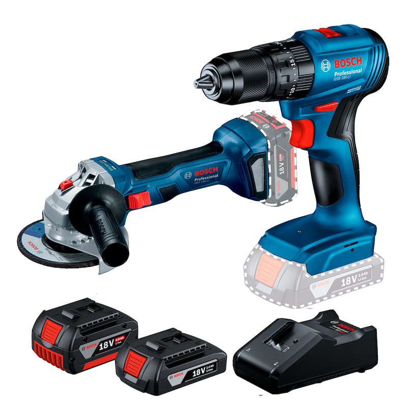 Combo Furadeira de Impacto GSB 185-LI + Esmerilhadeira GWS 180-LI Brushless Bosch